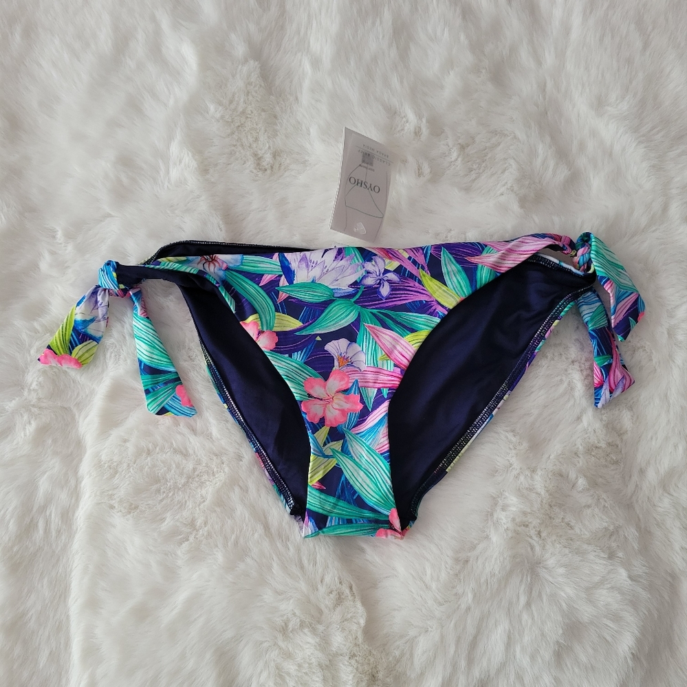 🏝OYSHO FLORAL BIKINI SWIM BRAZILIAN SIDE TIES BOTTOM SIZE L